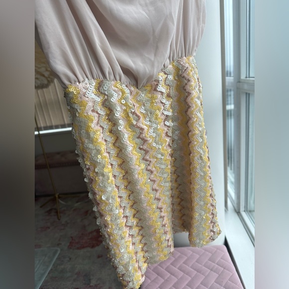 Sequin Skirt Dress With flowy Chiffon Champagne Top open back - Picture 3 of 4